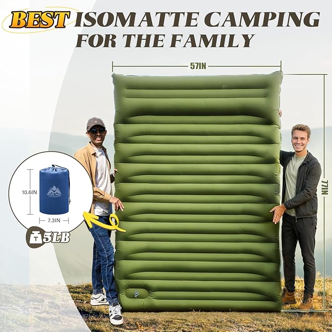 Camping Sleeping Pad Ultralight Camping Mat with Pillow Built-in Foot Pump Inflatable Sleeping Pads Compact for Camping Backpacking Hiking Traveling TentDoubleGreen.