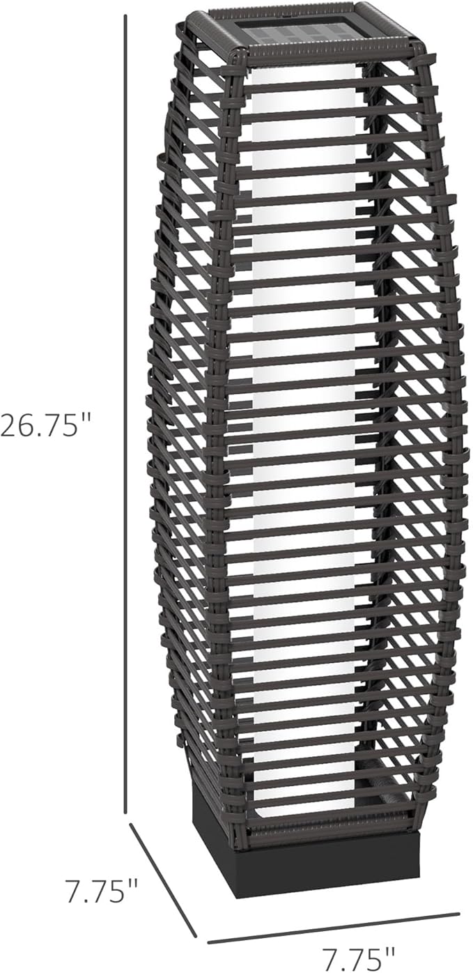 Outsunny Solar Floor Lamp Outdoor Rattan Garden Lantern Pathway Light &amp Decorative Driveway Lighting with Auto On/Off LED Lights for Porch Yard Lawn Courtyard Deck Gray