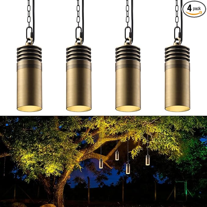 LEONLITE Low Voltage Hanging Landscape Lights 12V Hanging Tree Lights UL Listed LED Outdoor Pendant Light for Gazebo Pergola Garden Aluminum IP65 2700K Soft White Brass Bronze Pack of 4