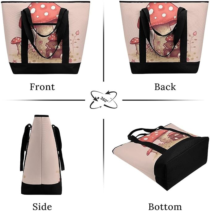 Insulated Shopping BagLarge Reusable Cooler Bags Bear And Mushroom Printed Foldable Shopping BagTravel Waterproof Shoulder Bag