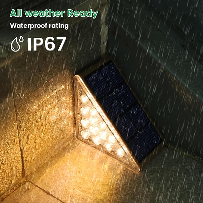 Solar Step Lights - 8 Pack Waterproof IP67 Outdoor Deck &amp Staircase Lights (Warm Brown)