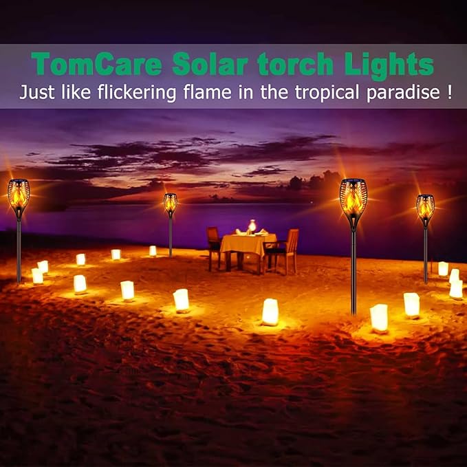 TomCare Solar Lights 43 Waterproof Flickering Flames 96 LED Torches Outdoor Landscape Decoration Lighting Auto On/Off Pathway Lights for Garden Patio Yard Black(2)