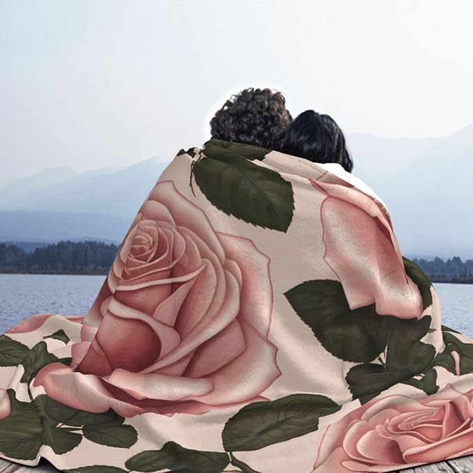 Pink Roses 60x50 Printed Soft Fleece Blanket for Sofa Bed and Camping - Cozy Blanket for Travel Picnics Nighttime Use
