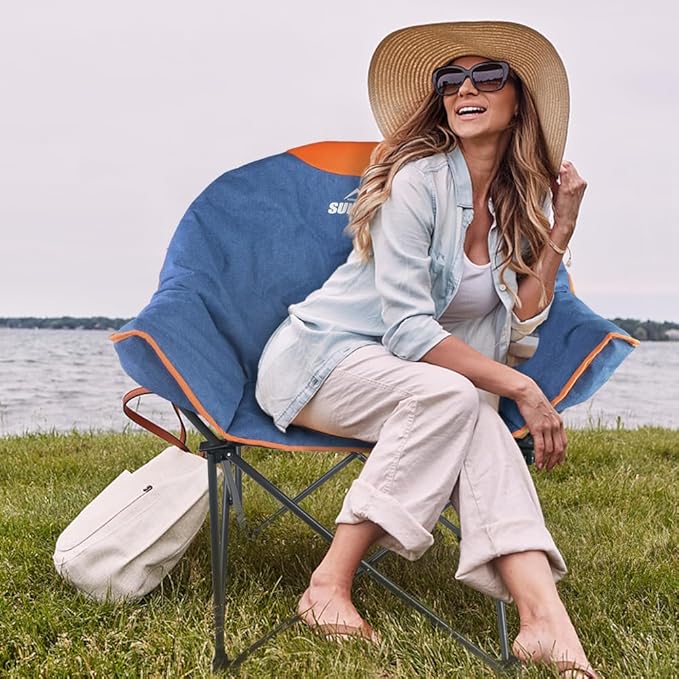 OUTDOOR LIVING SUNTIME Sofa Chair Oversize Padded Moon Leisure Portable Stable Comfortable Folding Chair for Camping Hiking Carry Bag…