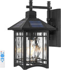 Solar Powered SconceBlack Porch Light Dusk to Dawn Outdoor Solar Wall LightsWaterproof Exterior Lights for Patio Yard House Hallway Doorway Garagewith Water Pattern Glass Shade