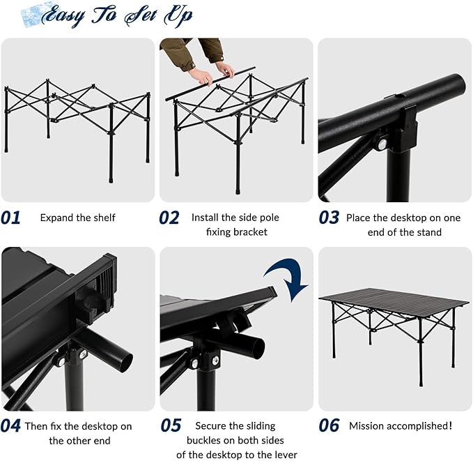 Camping Table Folding Portable Camp Table with 6 Chairs Folding Picnic Table with Carry Bag Indoor Outdoor for Camping Beach Patio RV Backyard BBQ Sturdy Stable Easy to Carry Black