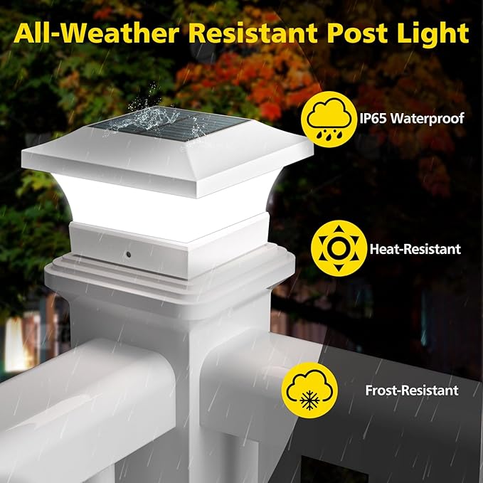 T-SUN Solar Post Cap Lights Waterproof Outdoor Solar Powered Deck Fence Post Lights for 4 X 4 Wooden/Vinyl Posts 6000K Cool White Lighting Decor for Deck Patio Garden Porch Fence(White -12 Pack)