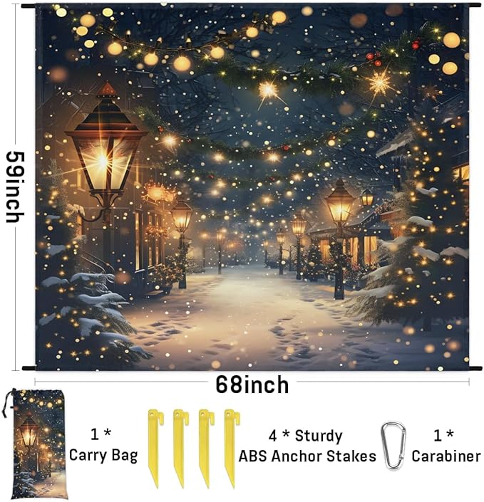 Christmas Beach Blanket Sandproof Beach Mat 68 x 59 Waterproof Quick Drying Sand Free Mat with 4 x Ground Spikes for Outdoor Travel Camping Hiking Winter
