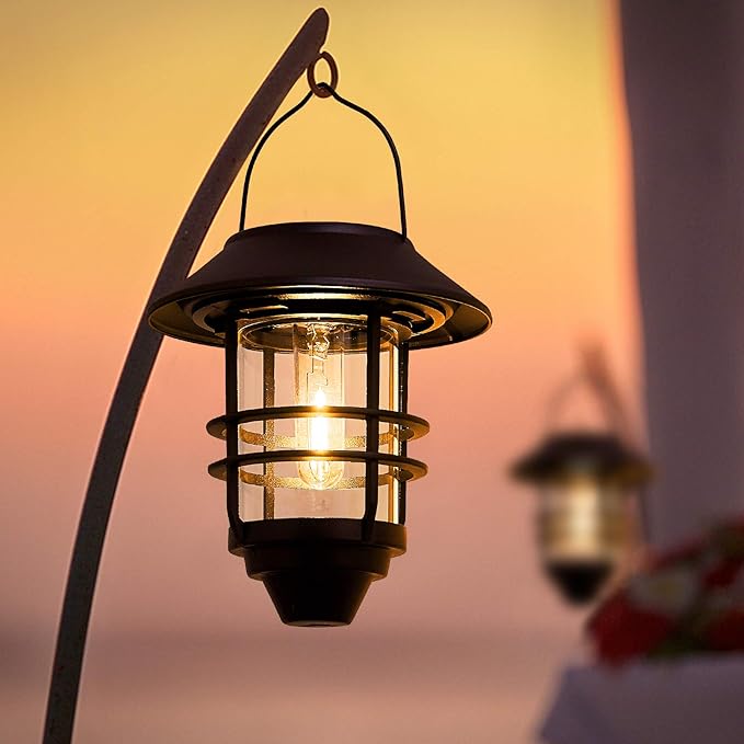 Solar Lantern Outdoor Lights Hanging Waterproof Lantern Lights with Wall Mount Kit for Garden Porch Fence 2 Pack
