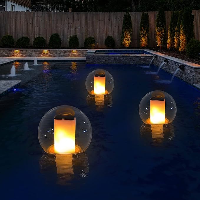 VISOFO Floating Lights Solar Powered Globes for Pool Pond Patio &amp Hot Tub – Outdoor Lanterns Look Like Candles or Torches Fun Decorations &amp Cool Gifts for Adults Pool Toys &amp Must-Have