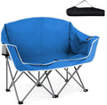Tangkula 2 Person Camping Chair Portable Oversized Outdoor Folding Camp Chair Loveseat with Padded Seat Cup Holder Carry Bag Heavy Duty Lawn Chair for Beach Fishing Travel (Blue 2-Person)
