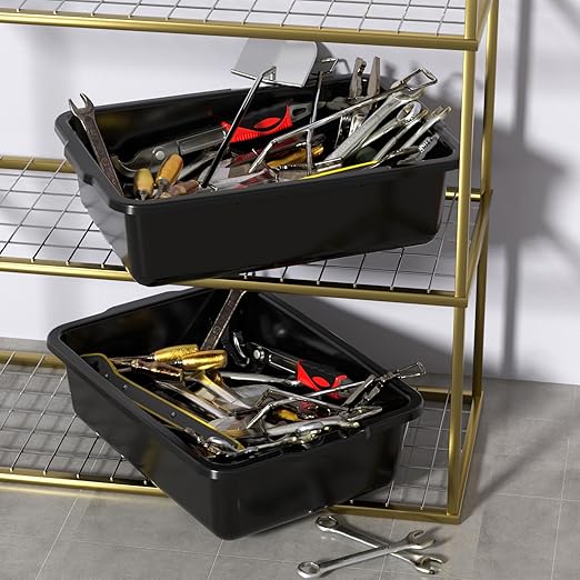 Xyskin Plastic Dish Tubs Commercial Bus Box/Wash Basin Tote Box 4-Pack (Black 32L)