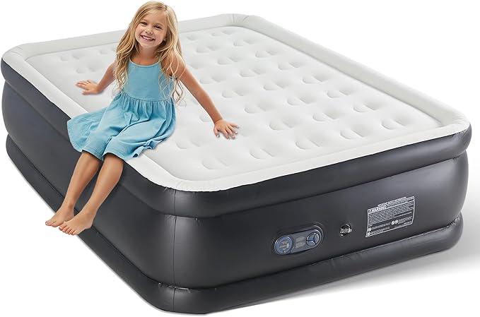 Simple Deluxe Queen Camping Air Mattress with Built-in Electric High-Speed Pump Bed Height Blow Up Inflatable Airbed with Carrying Bag for Home Guests &amp Travel Waterproof Foldable Portable