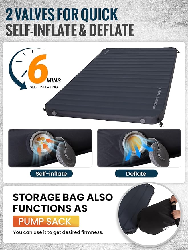 KingCamp Self Inflating Sleeping Pad R 3.5/7.9 Dual Side Air &amp Foam Camping Mattress 2 Person for All Seasons 3 Thick Full Size Double Sleeping Pad with Pump for Camp Tent Outdoor Car PVC Free