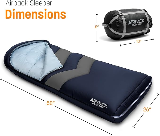 Kids Sleeping Bag with Built-in Pad (Fits Up to 4'6) All-in-One Inflatable Mattress Pad with Built-in Foot Pump - for Sleepovers Camping and Travel (Blue/Gray)
