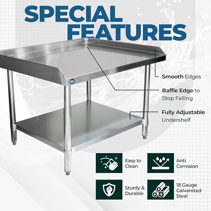 NSF Certified 18 Gauge Heavy Duty Stainless Steel Equipment Grill Stand with Undershelf for Kitchens Utility Rooms Caterers &amp Auto