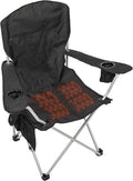CAMP &amp GO Heated Deluxe Quad Camping Chair Folding Heated Chair with 18 USB Cable Storage Compartment and Cup Holders Black