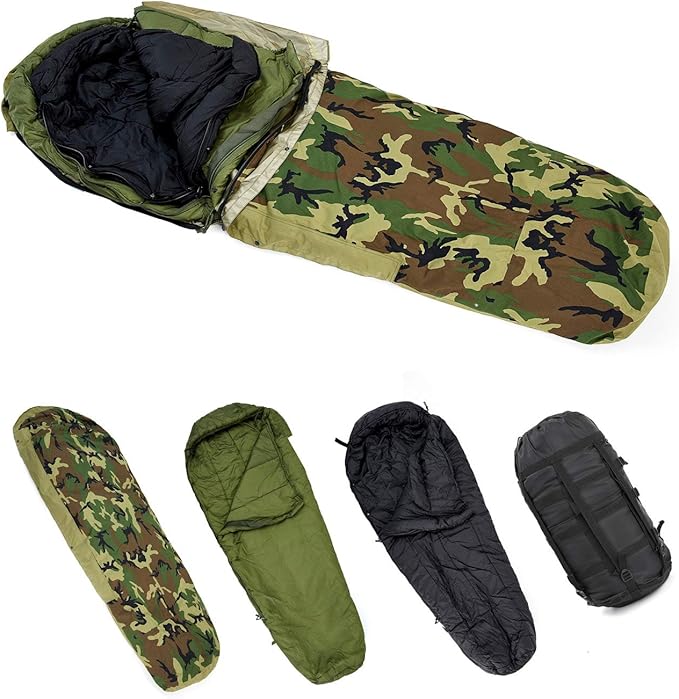 MT Army Military Modular Sleeping Bags System Multi Layered with Bivy Cover for All Season Woodland/Multicam