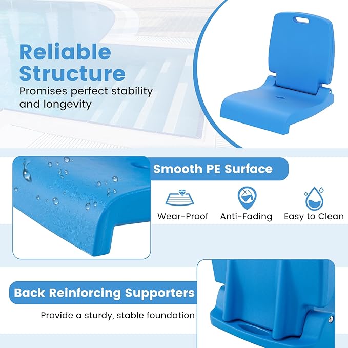 Goplus Poolside Chair for Edge of Pool Foldable Portable Flip Seat w/Back Support &amp 2 Handles Lightweight Outdoor Camping Chair for Stadium Tailgating Fishing Boats Beach (Blue 1 Pack)