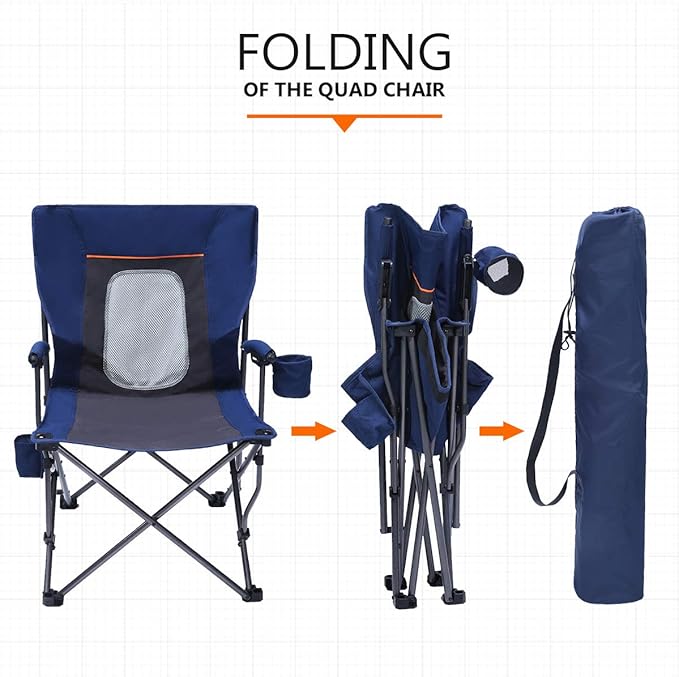 PORTAL Folding Camping Chair Comfortable Portable Lawn Chairs Lightweight Foldable Outdoor Camp Chair for Adults Supports up to 300 lbs Blue