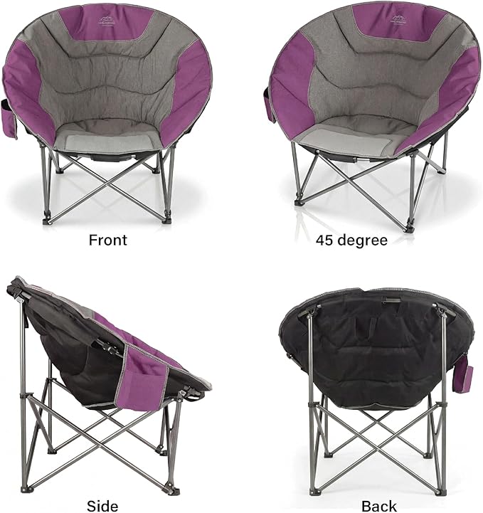 Oversized Portable Moon Camping ChairsRound Folding Lawn Chair w/Cup HolderOutdoor Heavy Duty Supports 500Lbs Comfy ChairPerfect for Family CampHikingPicnics and Beach TripsPurple