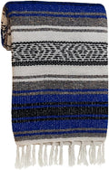Large Mexican Blanket in Royal — Handcrafted Serape Falsa Yoga Blanket (73” x 48”) – Durable Throw for Camping Beach &amp Outdoor Use – Artisan Craft Made in Mexico from Recycled Fibers