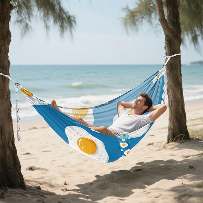 OTVEE Camping Hammock Sunny Side Print Portable Hammocks 500lb Upgraded Thickened Durable Single Hammocks with Tree Straps &amp Travel Bag for Camping Outdoor Indoor Patio Backyard