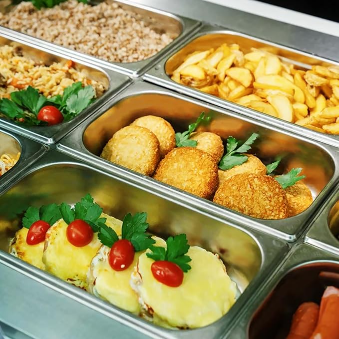 6 Pack 1/3 Hotel Pans 2.5 Inch Deep Stainless Steel Food Pan 1/3 Size 2.5 Deep Steam Table Pan Stainless Steel Commercial Food Pans for Hotel Restaurant Buffet Home