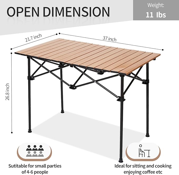 SHANQUAN Camping Table Roll up Table Fold up Lightweight Compact 2-4 Person Portable Roll up Aluminum Table with Carry Bag for Outdoor Camping Picnic Backyards BBQ