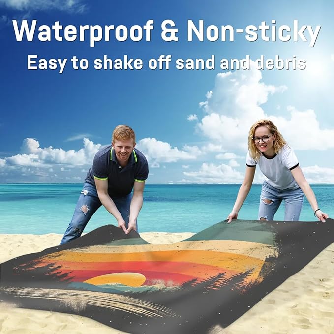 Mountain Beach Blanket Sandproof Beach Mat 68 x 59 Waterproof Quick Drying Sand Free Mat with 4 x Ground Spikes for Outdoor Travel Camping Hiking Cool