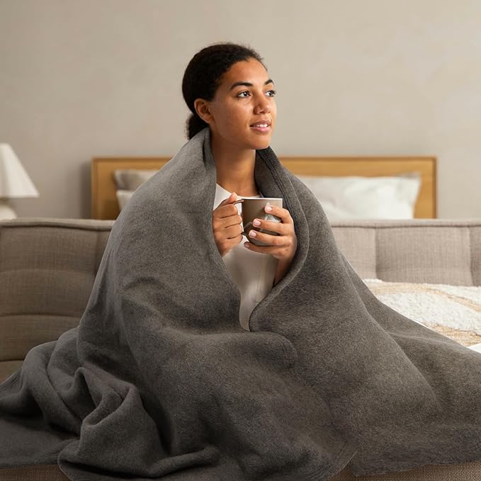 REDCAMP Wool Blanket Warm and Thick Wool Camping Blanket- Great for Outdoors Stadium Blanket Picnics Travel and Car Machine Washable 86x 63 Grey