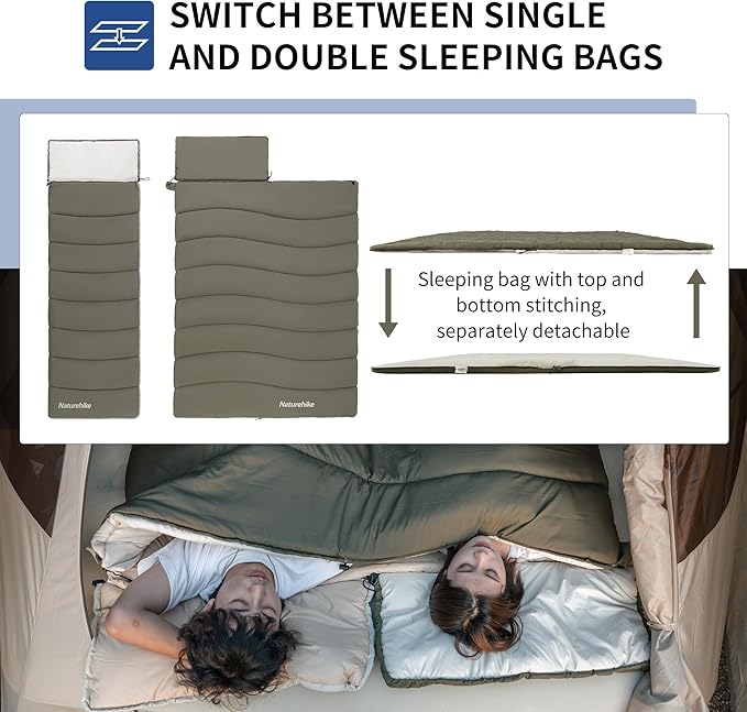 Naturehike Camping Sleeping Bag Spliceable Double Sleeping Bag for Adults&ampKids Cold&ampWarm Weather Lightweight Waterproof Sleep Bag LD150 Black