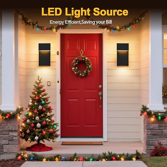 2 Pack Outdoor Wall Lights Modern LED Exterior Lighting Fixtures 3000K 15W Outdoor Wall Sconce for Porch Matte Black Outside Wall Mount Lights for Front Door House Garage Indoor.