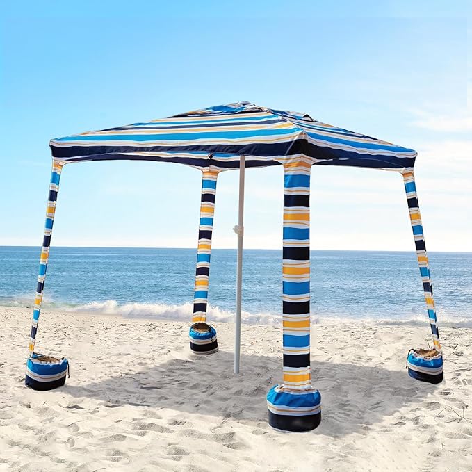 AMMSUN Beach Cabana 6.2'×6.2' Beach Canopy Easy Set up and Take Down Cabana Tent with Sand Pockets Instant Sun Shade with Side Wall Vibrant Stripe