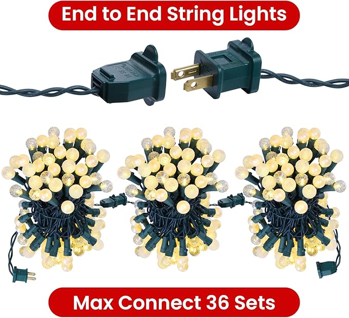 Globe String Lights: 2 Pack 70 LED Mix-Ball Fairy Lights Plug in UL Listed Christmas Tree Lights 19Ft Christmas Outdoor Indoor Fairy Lights for Bedroom Tree Patio Party Garden Wedding Warm White