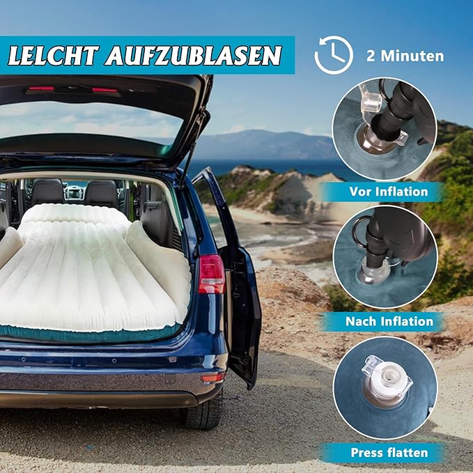 SUV Air Mattress Thickened and Double-Sided Flocking Travel Foldable Camping Bed for SUV Rear Seat and Trunk Camping Pickup Truck Bed Air Mattress 76x51x4.7Inch (White Blue)