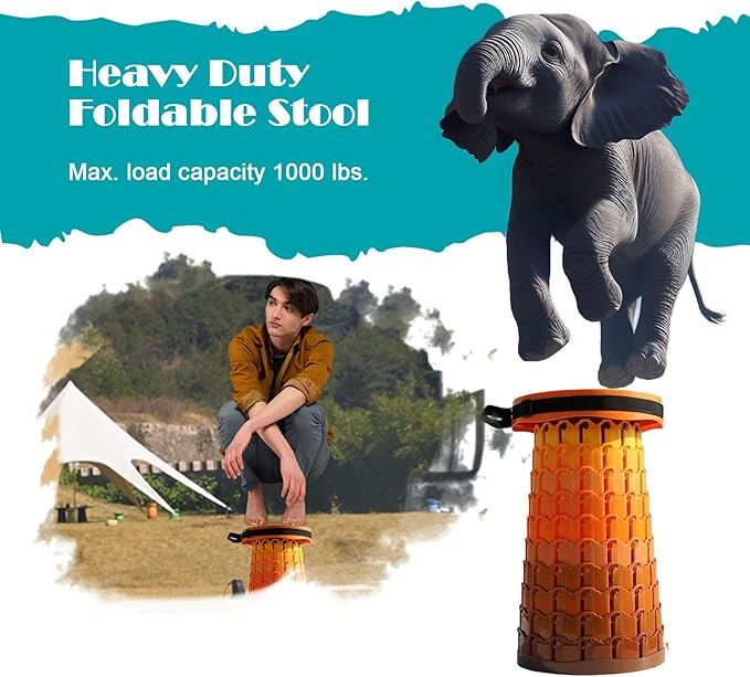Upgraded Collapsible Stool with Cushion 1000 lbs Capacity &amp 19.7-in High Wider &amp Taller Heavy Duty Portable Telescoping Foldable Seat for Adults Camping Travel Music Festivals Outdoors