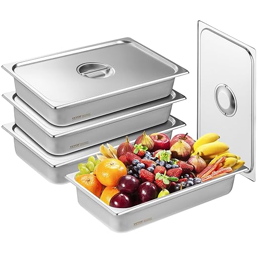 VEVOR 4 Pack Stainless Steel Hotel Pans with lidFull Size 4 Inch Deep 0.8mm Thick Anti-Jam Commercial Food Pans for Steam Tables Restaurants Catering &amp Industrial Use