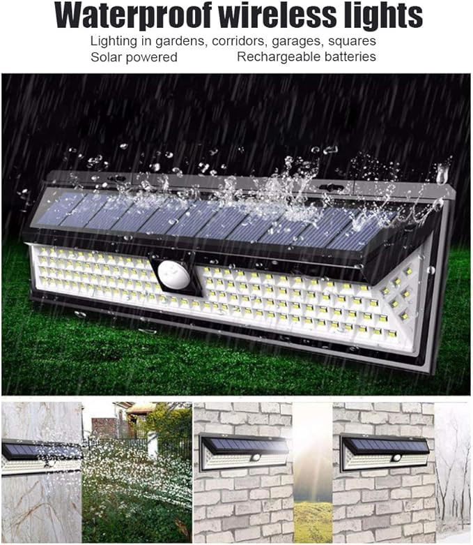 Solar Wall Light 118 LED Motion Sensor Outdoor Security Light 3 Lighting Modes Energy Saving Garden Light - Easy Install Solar Powered Light for Porch Yard Fence