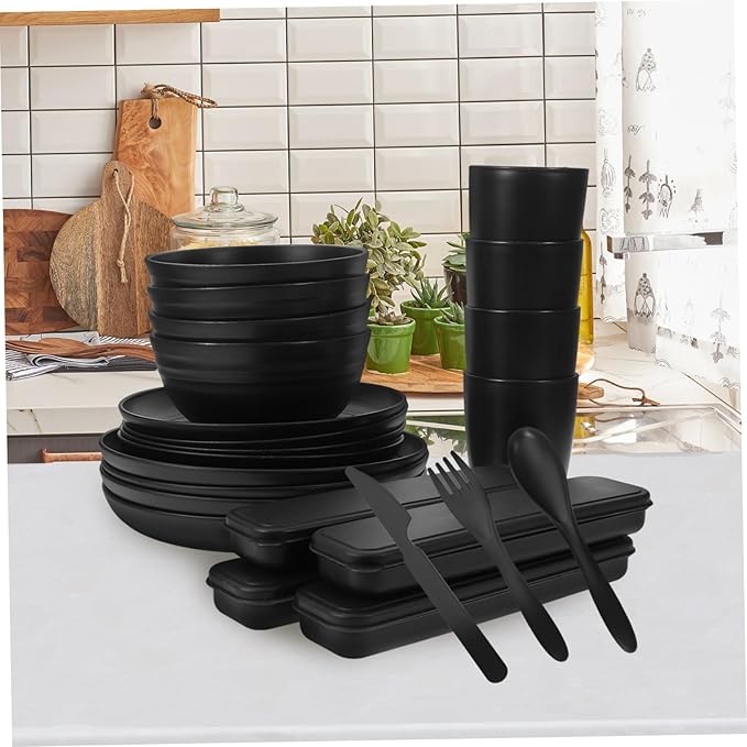 4sets Black Camping Cookware Rv Dishes Camper Essentials Cutlery Easy Clean Utensils Case