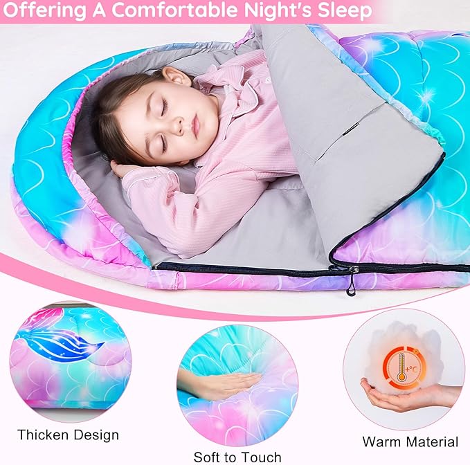 FIOBEE Kids Sleeping Bag for Girls Boys 3 Season Warm &amp Cool Weather Youth Camping Sleeping Bags with Backpacking Bag Waterproof for Traveling Hiking Indoor Outdoor Camping Essentials