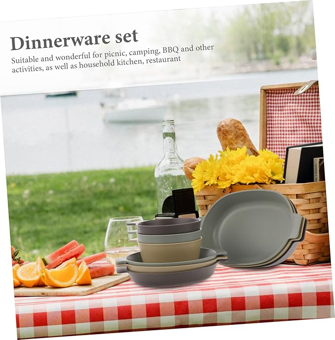 2sets Camping Plates Bowls Plastic Dinnerware Lids Decorative Outdoor Dishes for Patio Hiking Bbq