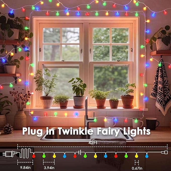 LORRYTE Connectable 100LED Globe String Lights Indoor Outdoor - 43FT Multicolor String Lights with Remote 8 Modes Fairy Light Plug in Waterproof for Classroom Party Decorations Bedroom Decor