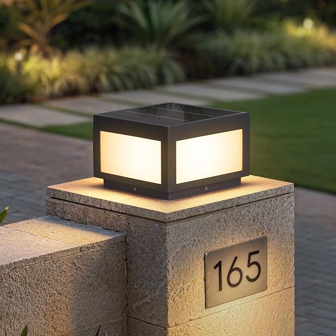 Solar Post Lights 10 Solar Column Lights Outdoor Waterproof Square Modern Pillar Lights LED Dusk to Dawn Lantern Column Lamp Stainless Steel Gate Post Light for Outside Patio Yard Fence Deck