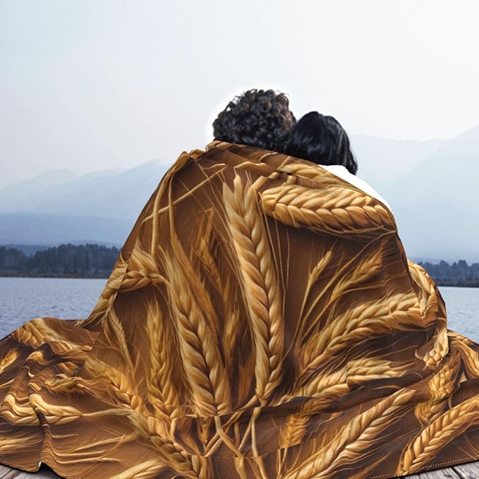 Wheat 80x60 Printed Soft Fleece Blanket for Sofa Bed and Camping - Cozy Blanket for Travel Picnics Nighttime Use