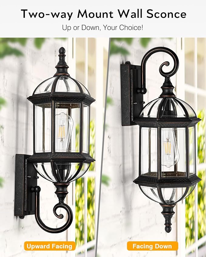 VIANIS 22 Large Dusk to Dawn Outdoor Lighting Oil Rubbed Bronze Outdoor Wall Lights Porch Lights Outdoor with Tempered Beveled Glass Waterproof Exterior Lighting Fixtures Classic Type