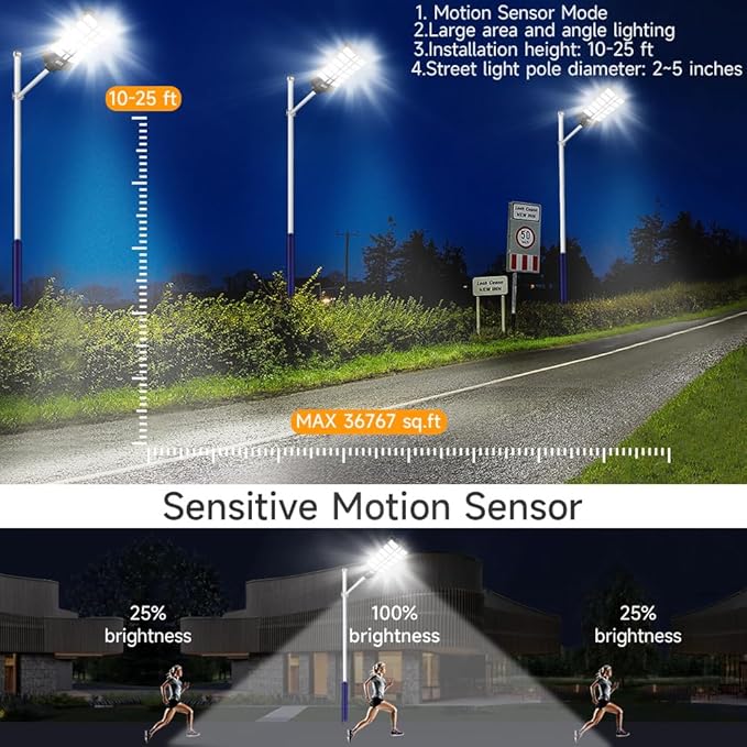 16000W Solar Street Lights Outdoor 100000 Lumens Dusk to Dawn Motion Sensor Security Flood Light with Remote Control Wireless Waterproof Perfect for GardenYard Street Parking lot