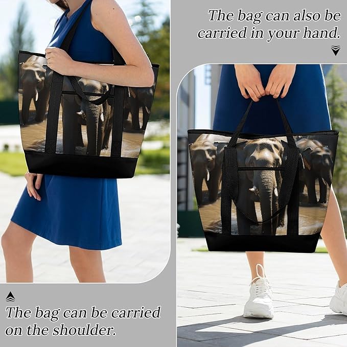 Insulated Shopping BagLarge Reusable Cooler Bags Elephant Drinking Water Printed Foldable Shopping BagTravel Waterproof Shoulder Bag