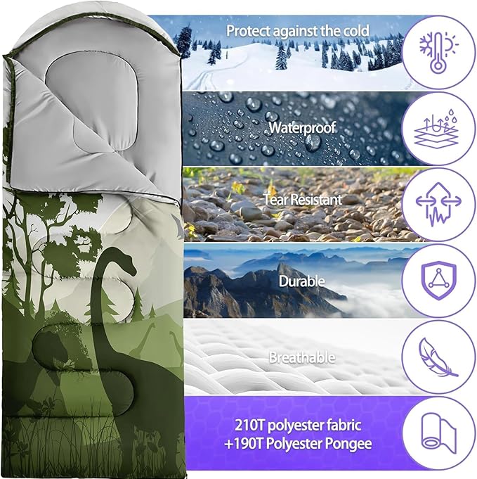 Sleeping Bags for Adults Youth Kids3D Printing Camping Sleeping Bag for Girls Boys Lightweight Waterproof Cold/Warm Weather Sleeping Bag for 3 Seasons
