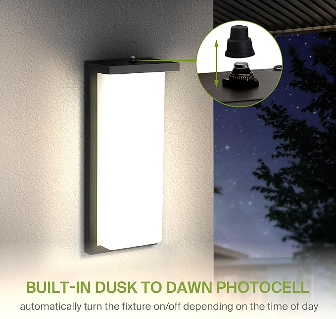 ASD LED 14 Outdoor Wall Light Dusk to Dawn Front Door House Sconce | 3CCT Photocell Waterproof ETL Listed | 20W 1900LM 3000-5000K 120V | Exterior Patio Lighting Fixture Porch Lamp | Black